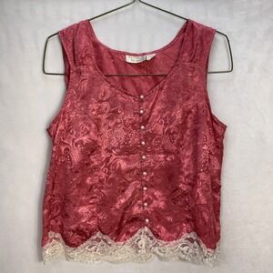 Vintage Victorias Secret Pink Paisley Satin Lace Trim Pajama Sleep Set M Flaw